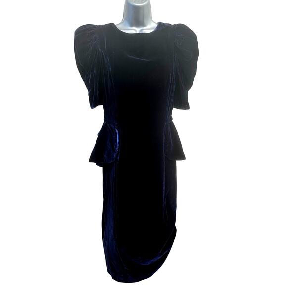 Act I New York Cobalt Blue Velvet Vintage 1980s Cocktail Dress-Size 7/8 Stunning - Picture 1 of 12
